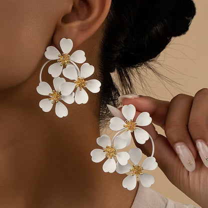 Five-Petal White Daisy Earrings
